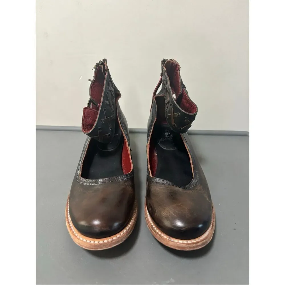 Freebird by Steven Moana Brown Leather Women's Ankle Strap Heel Booties Shoes 9